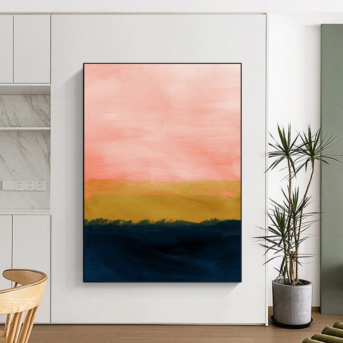 Pink - Yellow Sunset Abstract Art for Beach House & Bohemian Living Room DLZ0675