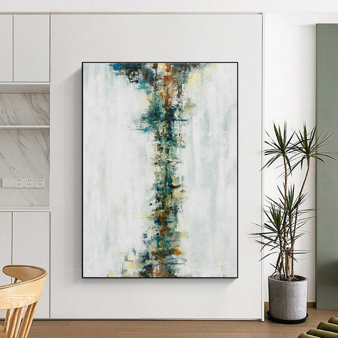White - Blue - Green Abstract Art for Minimalist Home Entryway Walls DLZ0024