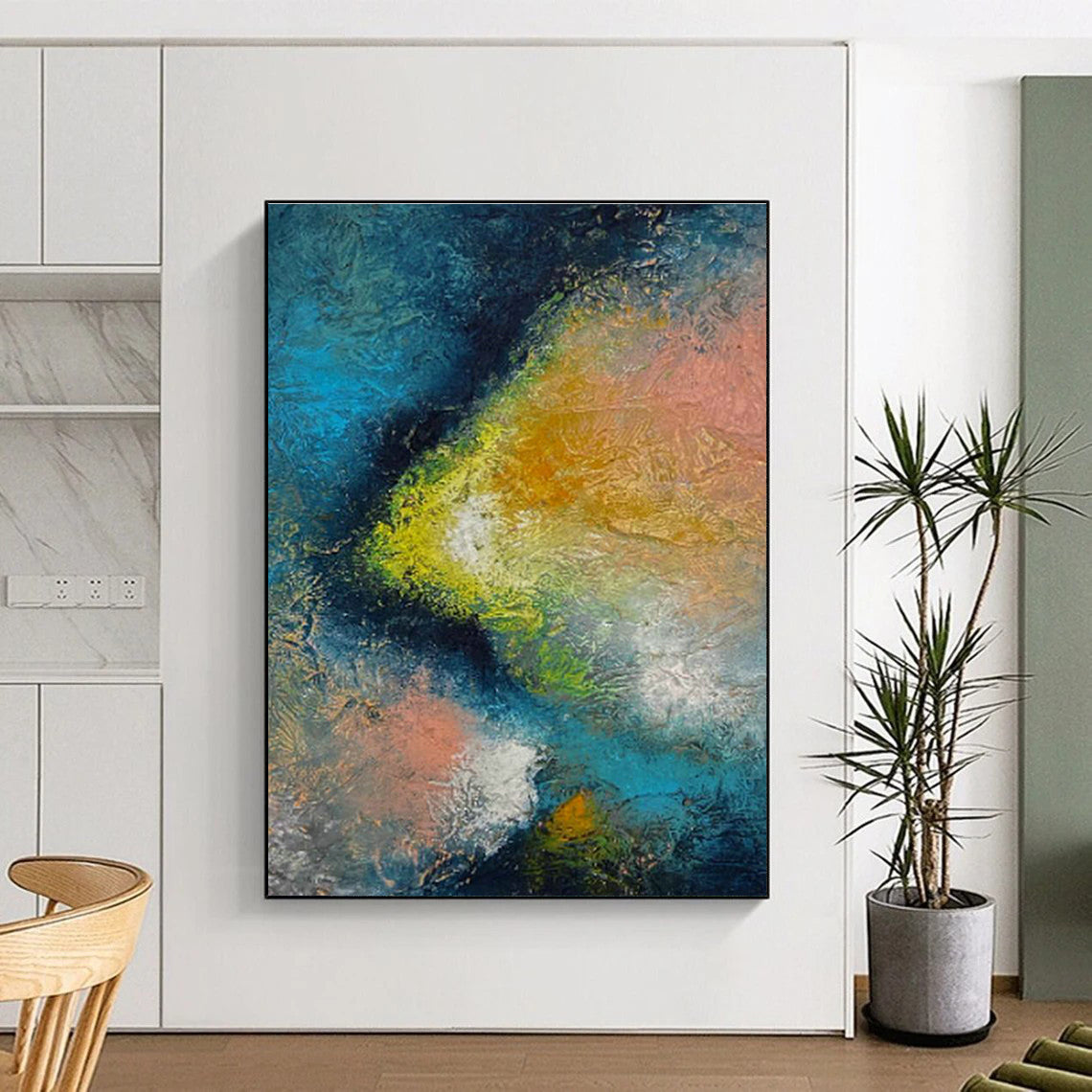 Blue - Pink - Orange Abstract Art for Rooftop Bar Relaxation Spots DLZ0057