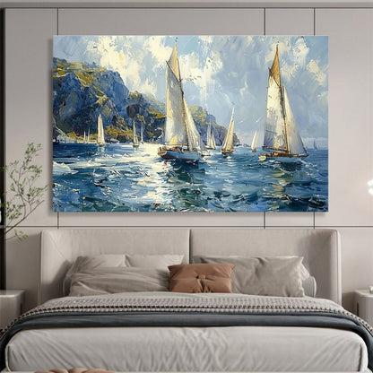 Vivid Sailing Boats Seascape Art to Enrich Nautical - Themed Coastal Living Room DLZ3053