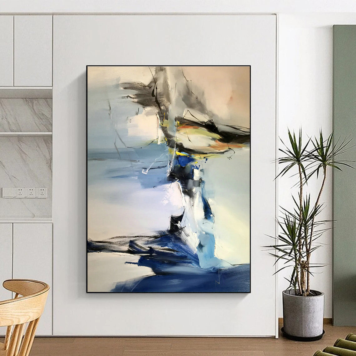Blue - White Abstract Painting for Coastal Home Office & Seaside Yoga Studio DLZ1294