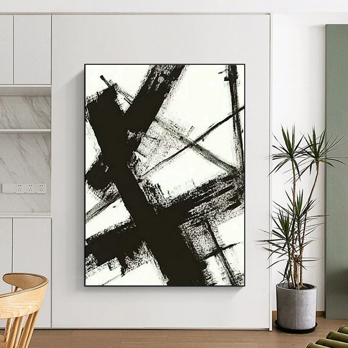 Black and White Ink Abstract Art for Minimalist Gallery & Zen - Inspired Home Study DLZ1592