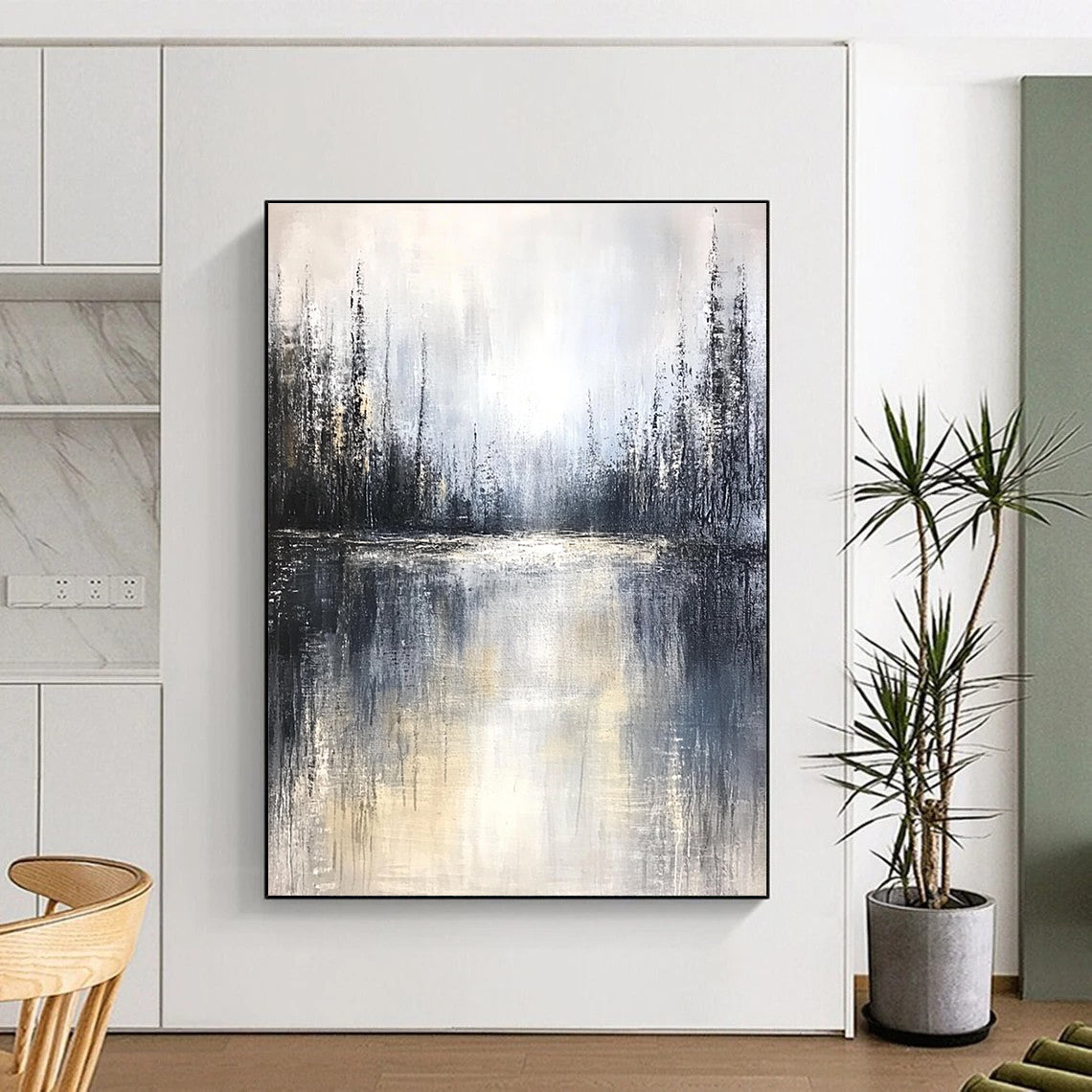 Grayish Forest Lake Art for Bedroom & Spa STSC083