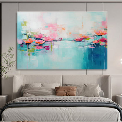 Pink - Blue Water Lily Abstract Art for Spa - Like Bathroom DLZ2877