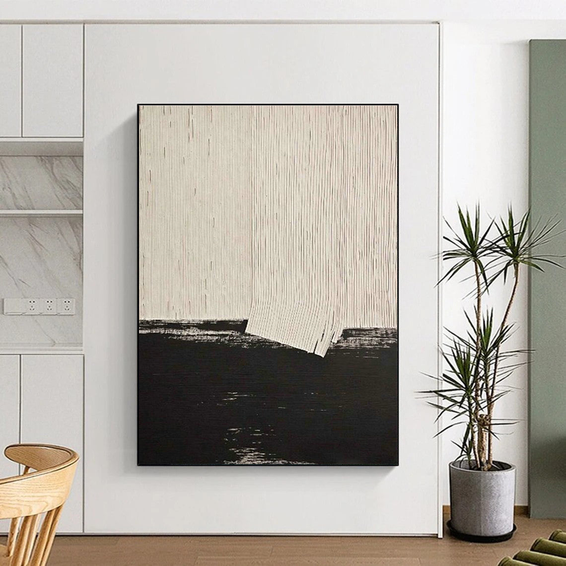 Black and White Striped Abstract Art for Minimalist Office & Monochrome Bedroom DLZ2203
