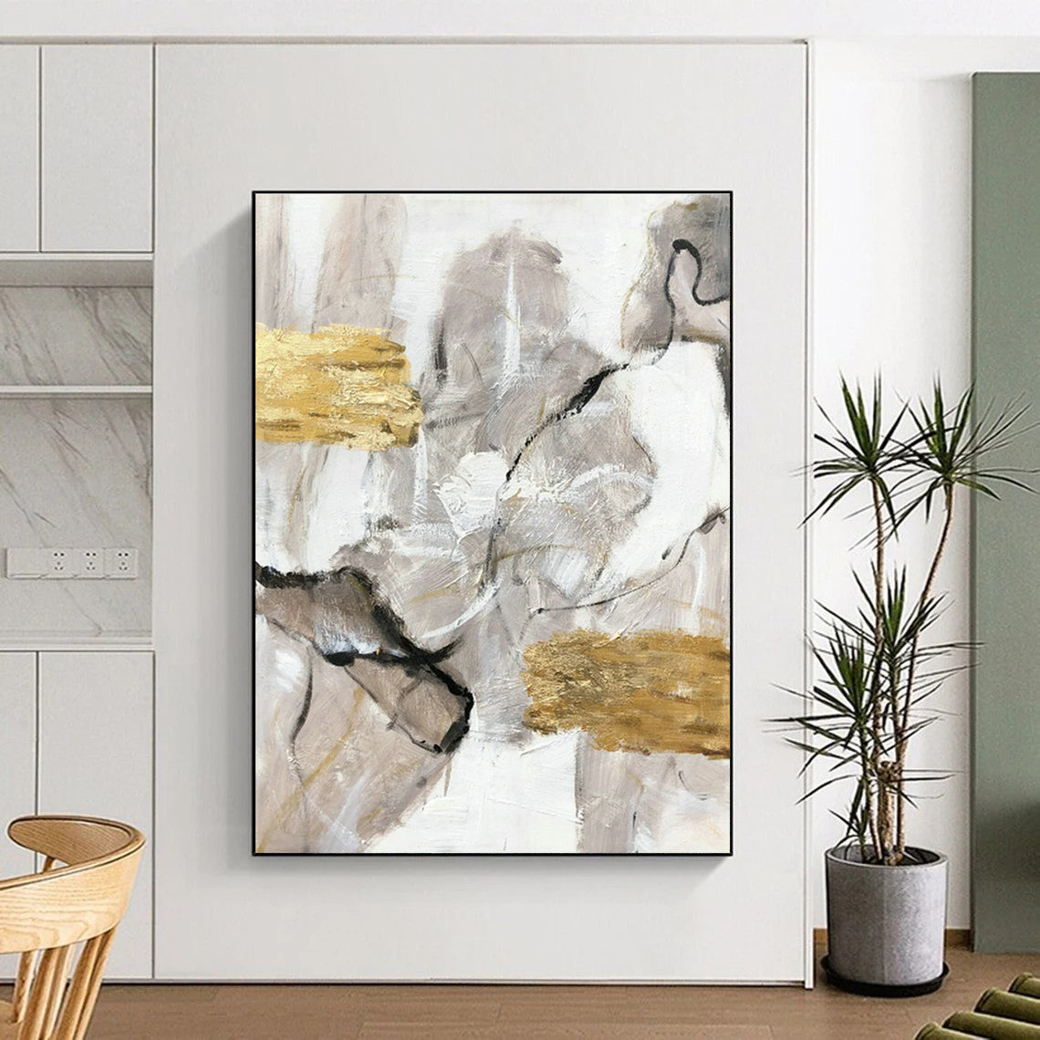 Gray - Gold Abstract Painting for Luxury Hotel Lobby & Art Deco Penthouse DLZ1308