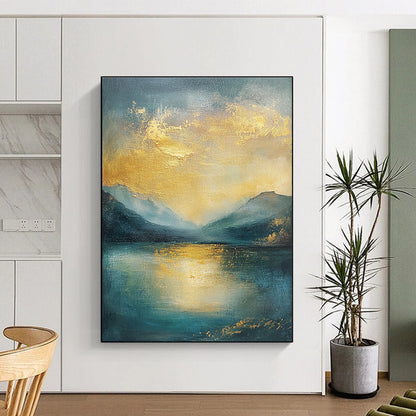 Golden Mountain Lake Art for Living Room & Hotel Lobby STSC081