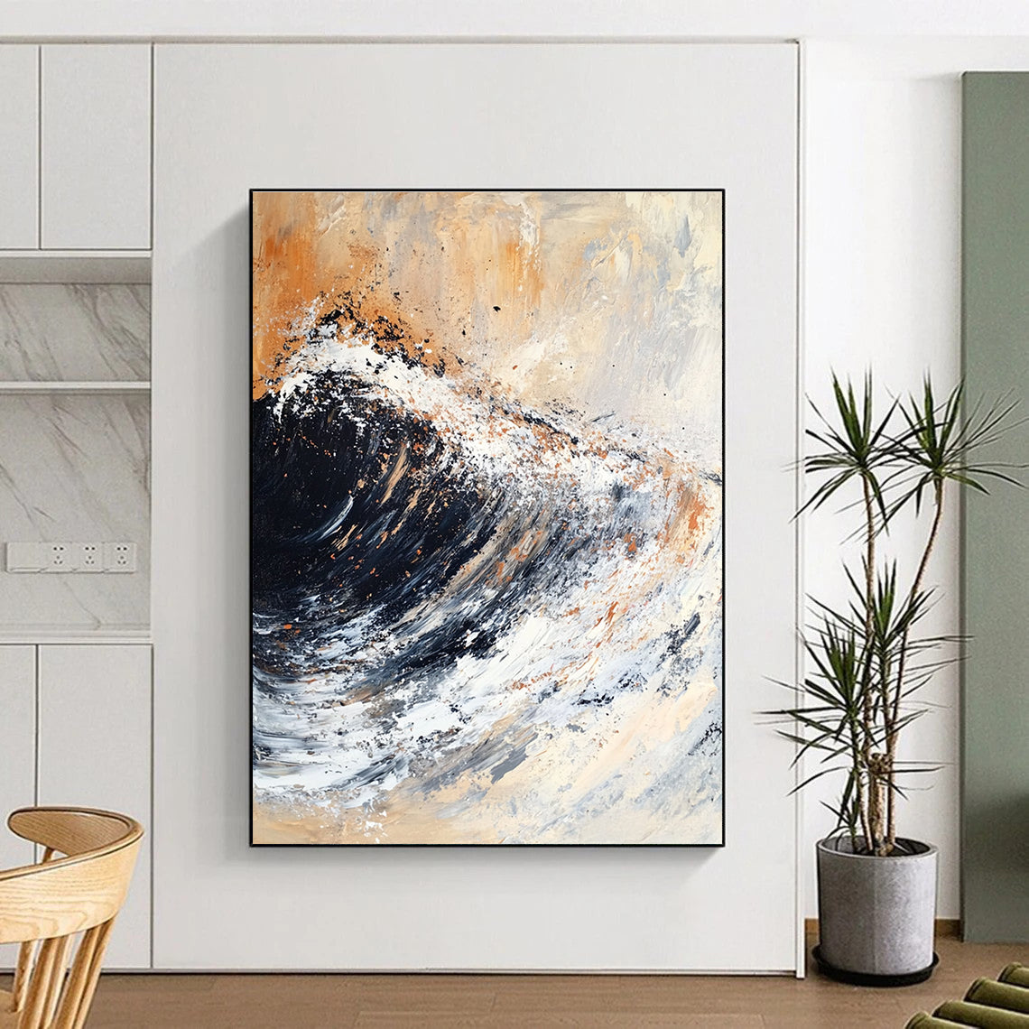 Dynamic Wave in Neutral Tones Art for Coastal Restaurant & Nautical - Themed Home Office STSC140