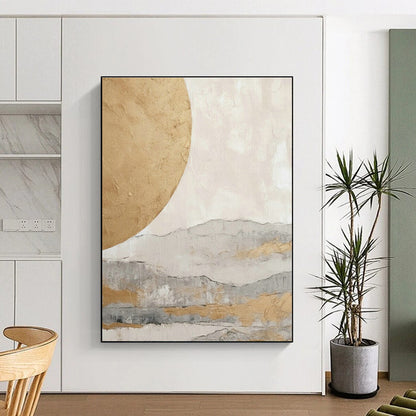 Gold Moon and Mountain Abstract Art for Zen - Inspired Spa & Asian - Inspired Home Living Room DLZ1625