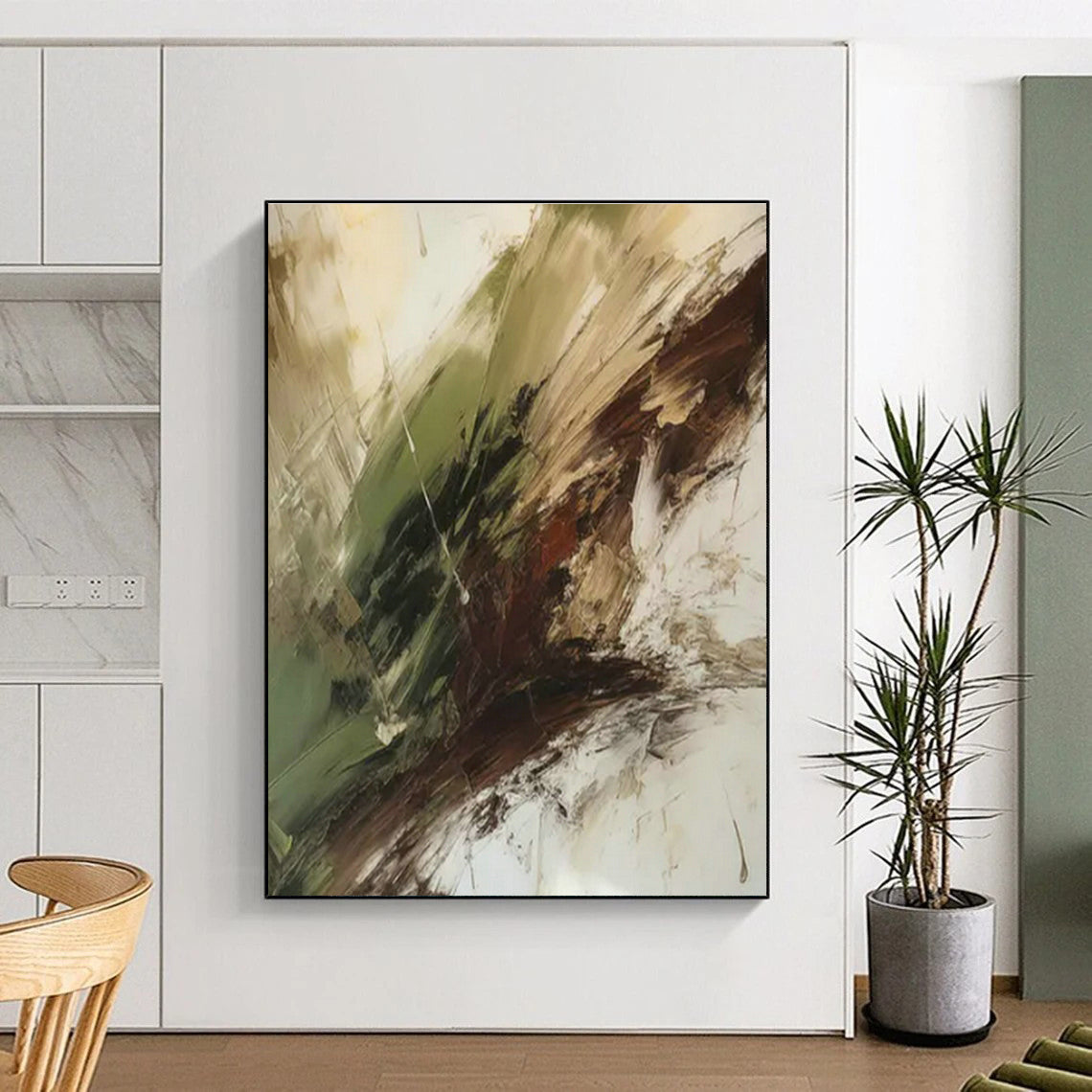 Green - Brown Abstract Art for Rustic Home Cabin & Eco - Friendly Art Space DLZ1708