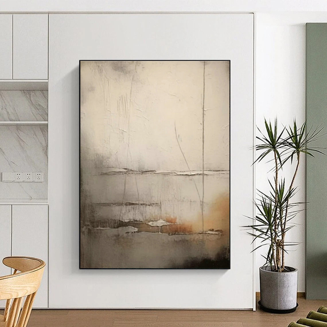 Gray - White Abstract Art for Scandinavian - Style Nursery & Calming Wellness Spa DLZ1583