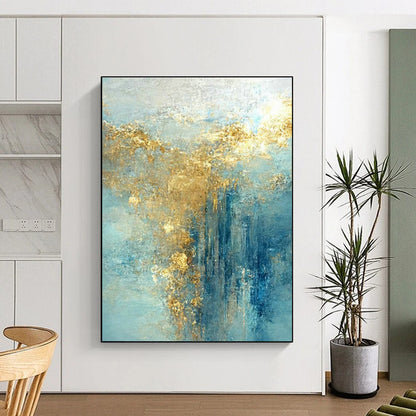 Light Blue - Gold Abstract Art for Lakeside Cottage & Wellness Retreat DLZ1907