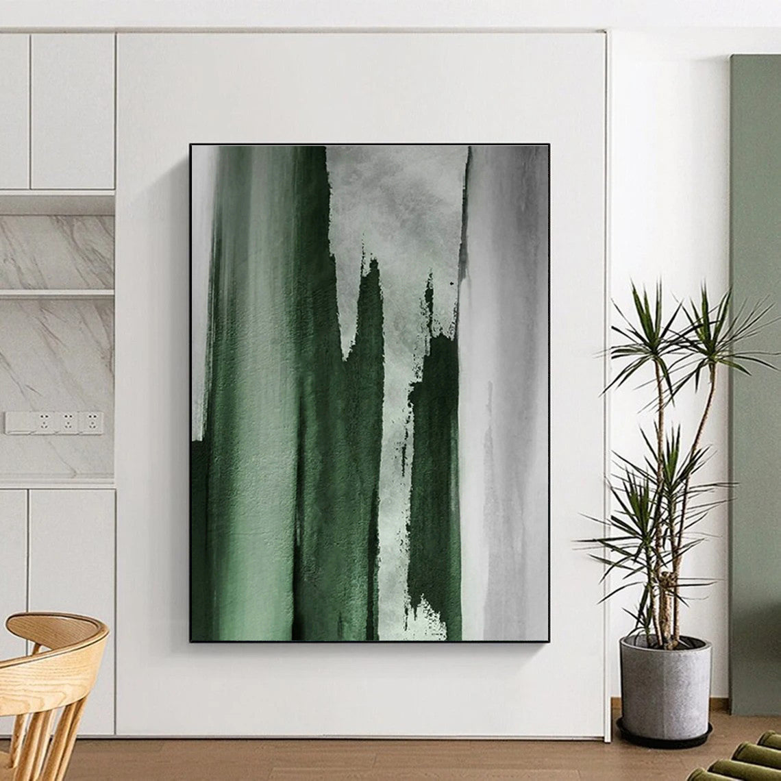 Dark Green Ink - Splatter Abstract Art for Asian - Inspired Restaurant & Zen Study DLZ1223
