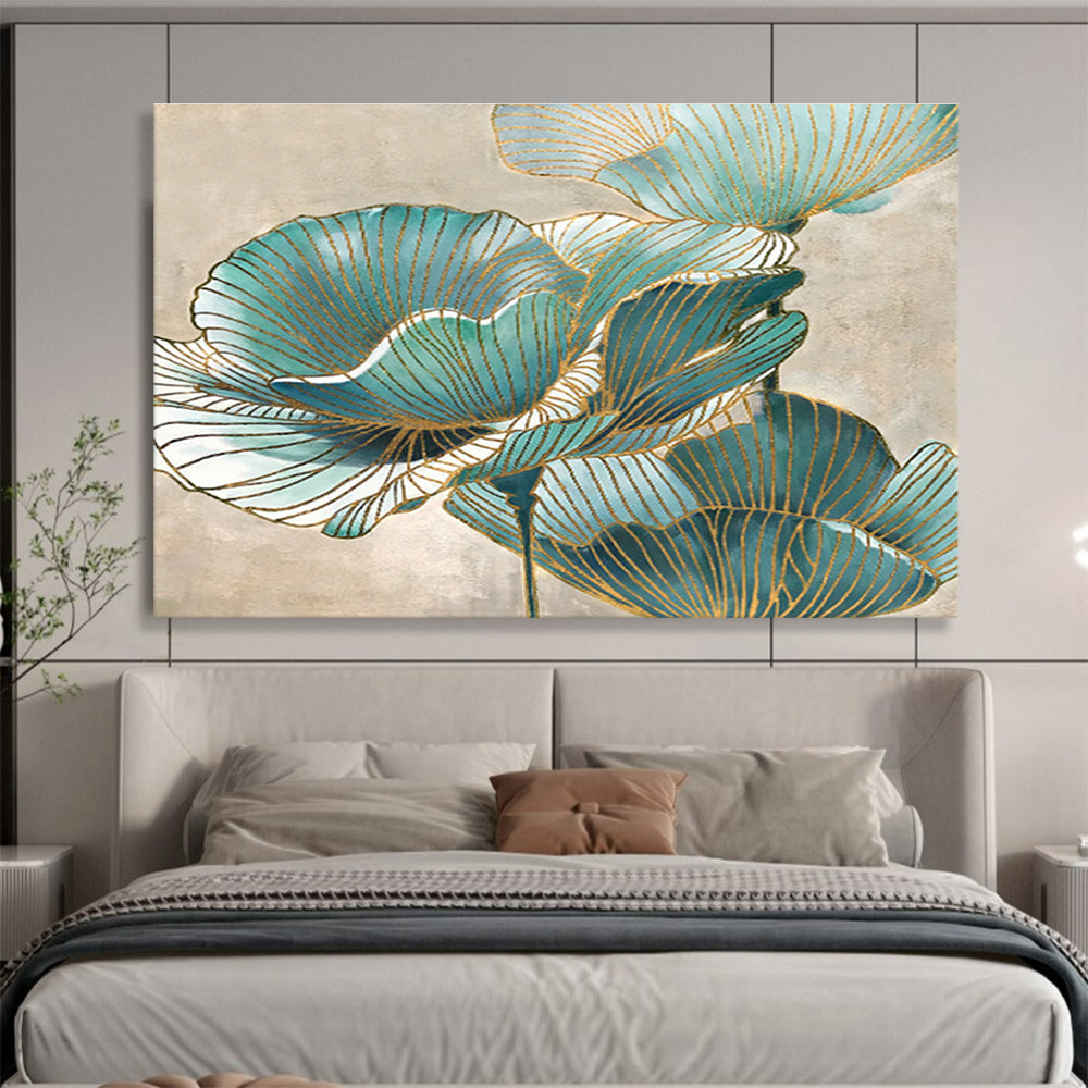 Blue - and - Gold Floral Pattern Art for Elegant Bathroom DLZ2812