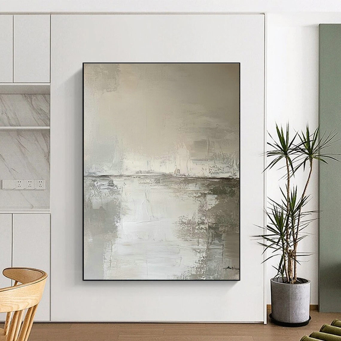 Gray - White Abstract Art for Minimalist Living Room & Spa Waiting Area DLZ1653
