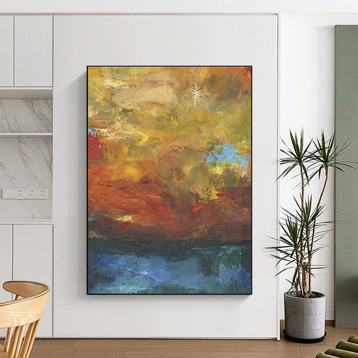 Warm - Toned Abstract Landscape Art for Cozy Café & Autumn - Themed Restaurant DLZ0631