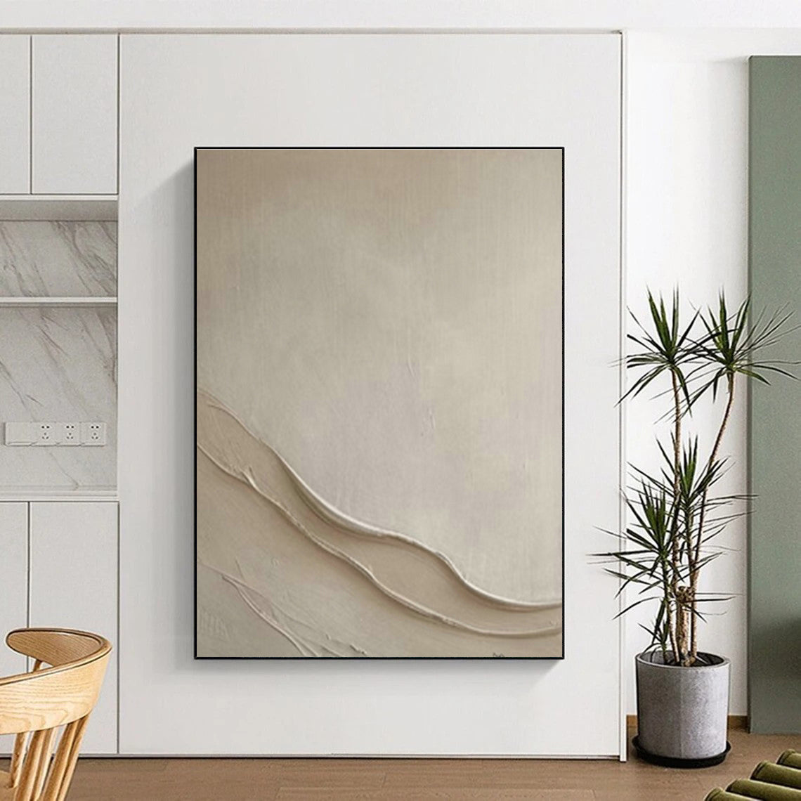 Beige Textured Abstract Art for Minimalist Bedroom & Wellness Retreat DLZ1996