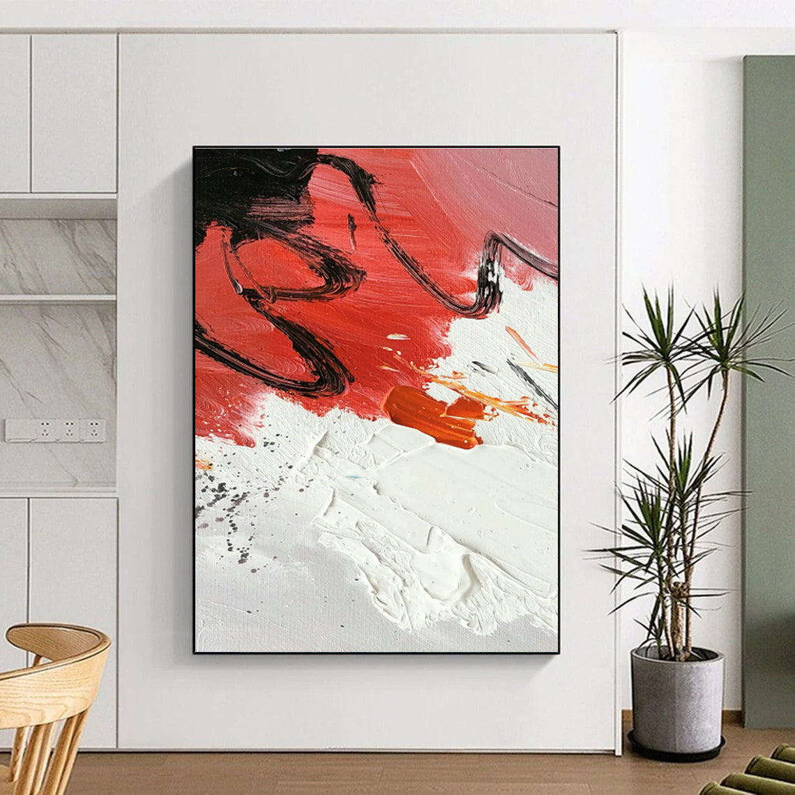 Red - White - Black Abstract Painting for Industrial Loft & Contemporary Art Gallery DLZ1297