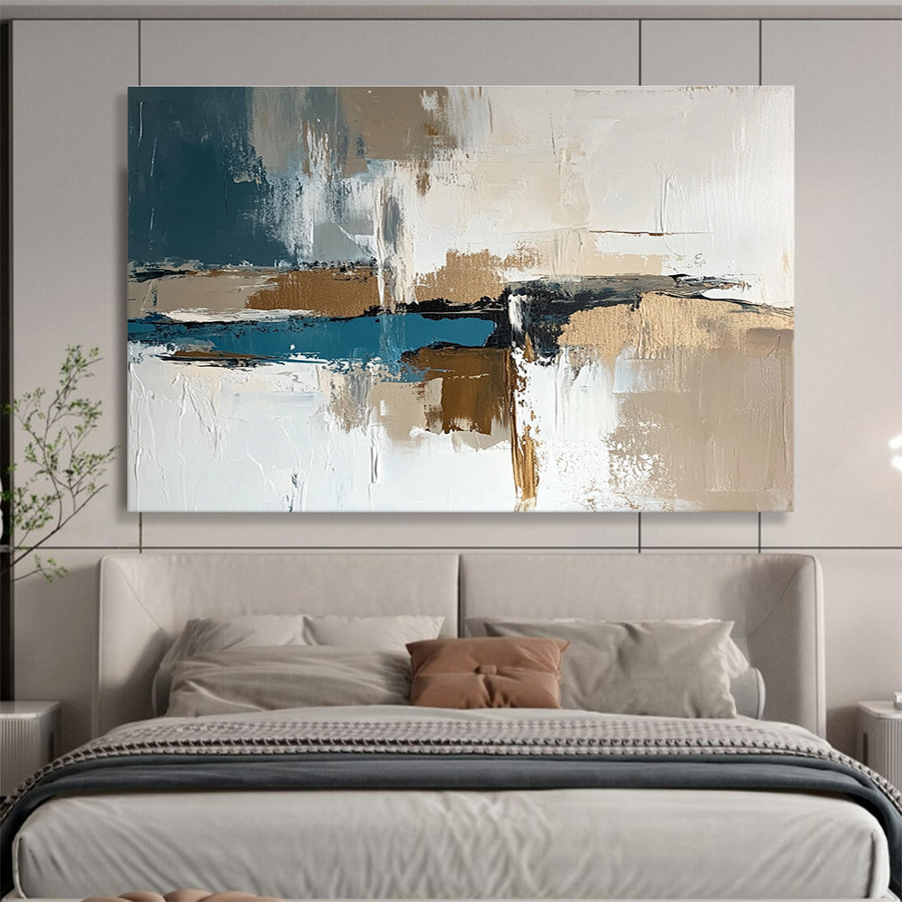 Neutral and Blue Abstract Art for Contemporary Living Room & Sophisticated Office SC313