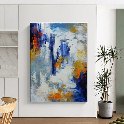 Blue - Orange Splash Abstract Art for Beach House Living Room & Coastal Gallery DLZ1345