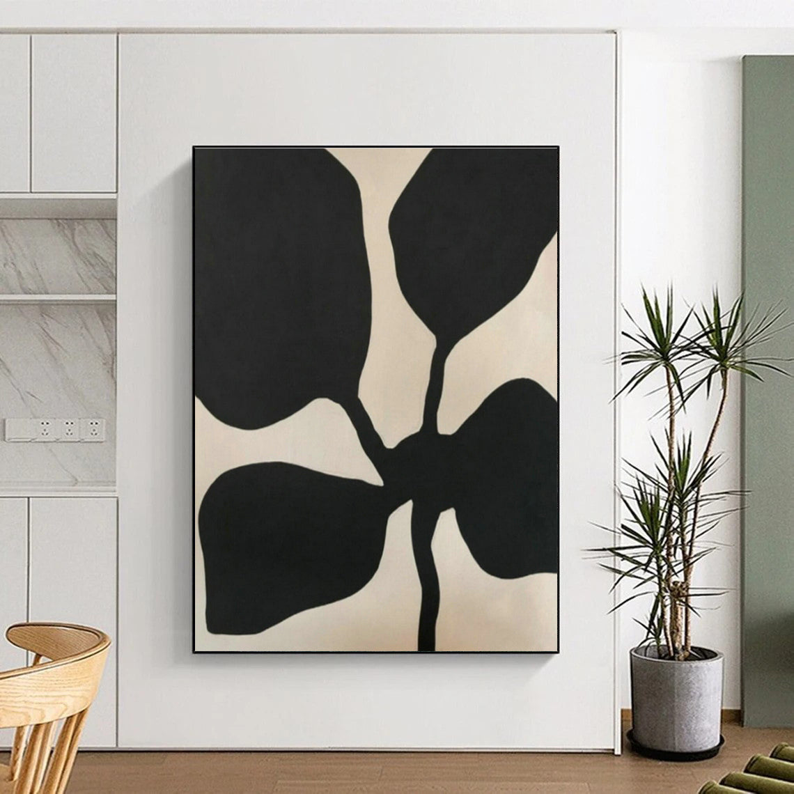 Black - White Petal - Shaped Abstract Art for Minimalist Living Room & Modern Art Café DLZ1890