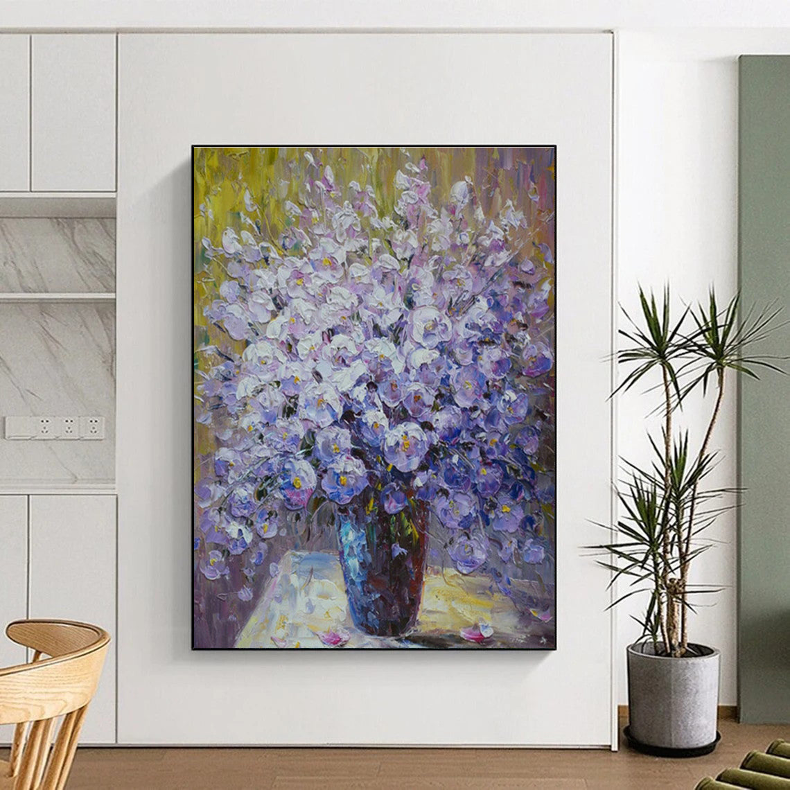 Realistic Purple Flower Oil Painting for Elegant Dining Room & Floral - Themed Spa DLZ1353