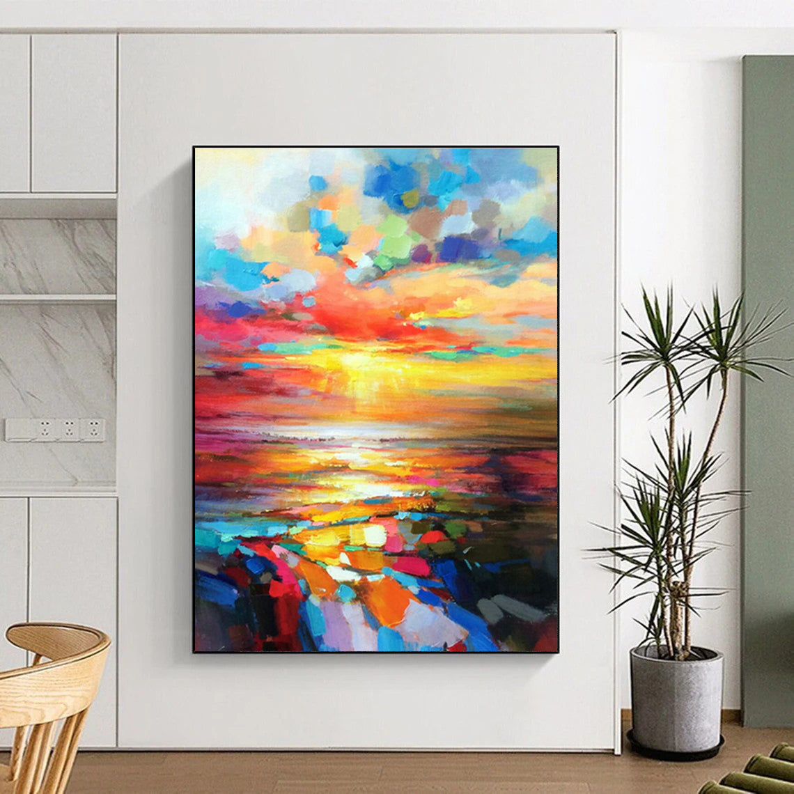 Vibrant Sunset Sea Oil Painting for Beachfront Resort & Nautical - Themed Restaurant DLZ1071