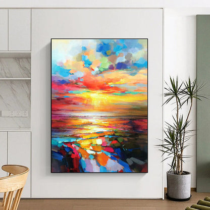 Vibrant Sunset Sea Oil Painting for Beachfront Resort & Nautical - Themed Restaurant DLZ1071
