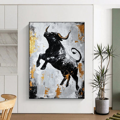 Black Bull with Gold Accents for Luxury Financial Office & Bold Art - Lovers’ Home STSC913