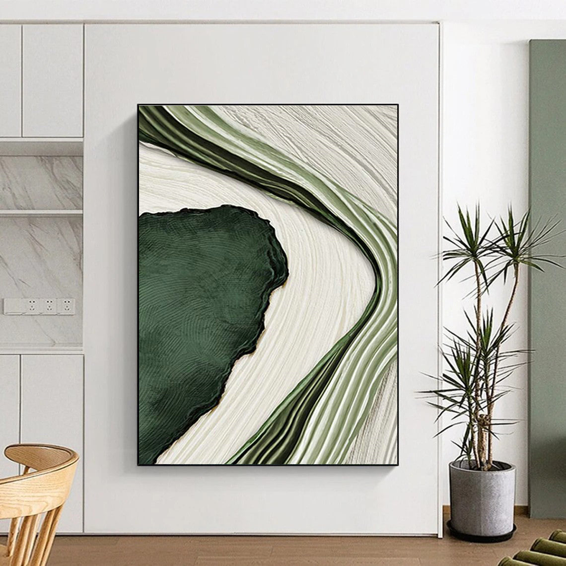 Green and White Flow Art for Nature - Inspired Lounge & Eco - Friendly Office DLZ2173
