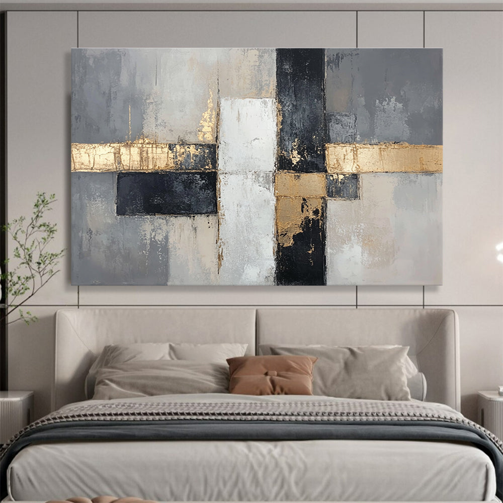Gray - Gold Geometric Abstract Art for Luxury Condo Living Room & High - End Art Boutique SC247