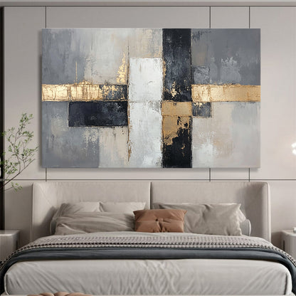 Gray - Gold Geometric Abstract Art for Luxury Condo Living Room & High - End Art Boutique SC247