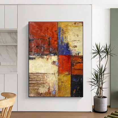 Red - Blue Patch Abstract Art for Living Room & Dining Room DLZ0464