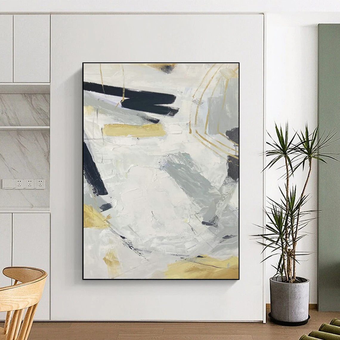 Elegant Gray - White - Gold Abstract Art for Luxury Bedroom & High - End Restaurant DLZ2287