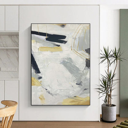 Elegant Gray - White - Gold Abstract Art for Luxury Bedroom & High - End Restaurant DLZ2287