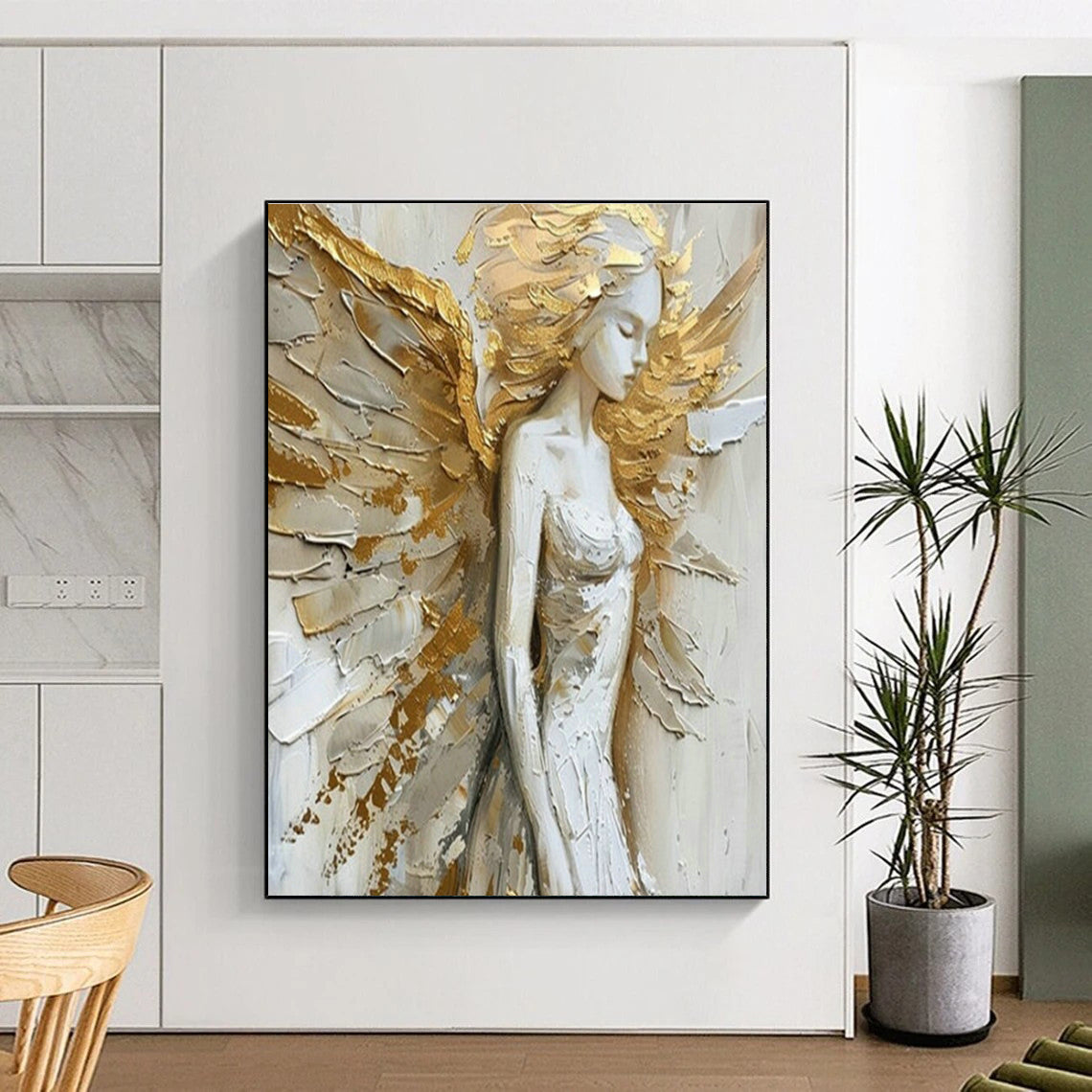 Angel with Golden Wings Art for Spiritual Home Altar & Luxury Spa Retreat DLZ1552
