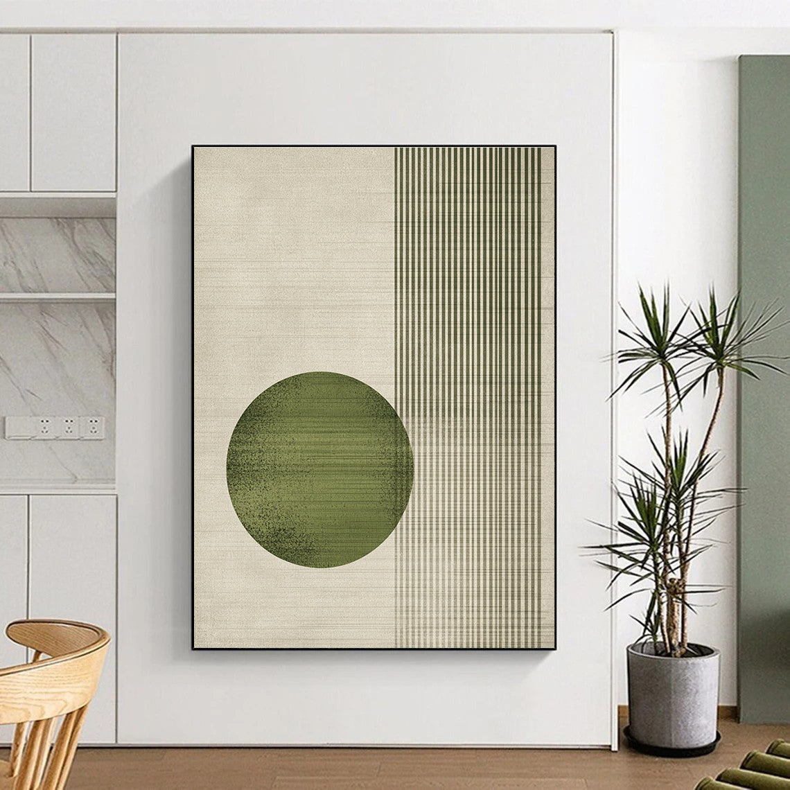 Green Circle and Stripes Art for Japanese - Inspired Home Decor & Nature - Themed Yoga Studio STSC1328