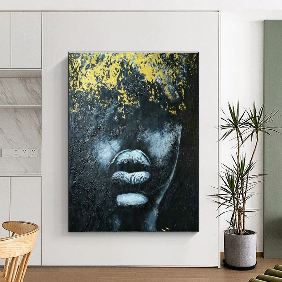 Black and Gold Portrait Abstract Art for Luxury Hotel Lounge & Avant - Garde Home Gallery DLZ1610
