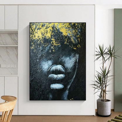 Black and Gold Portrait Abstract Art for Luxury Hotel Lounge & Avant - Garde Home Gallery DLZ1610