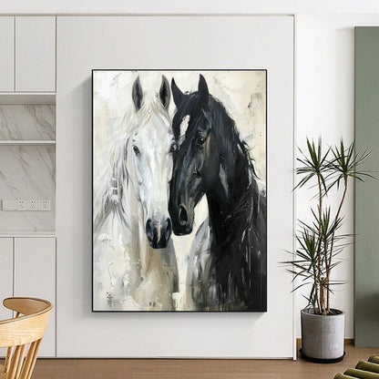 Black and White Horses Art for Equestrian - Themed Home Office & Western - Style Living Room DLZ1530