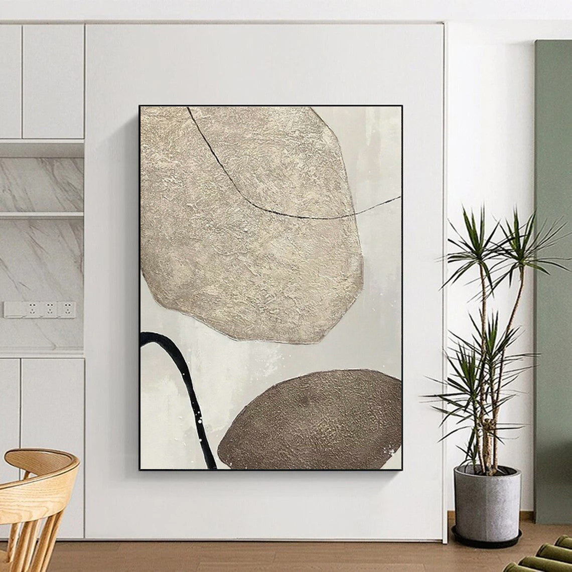 Brown - Stone Linear Abstract Art for Nature - Inspired Home & Outdoor - Themed Café DLZ1328