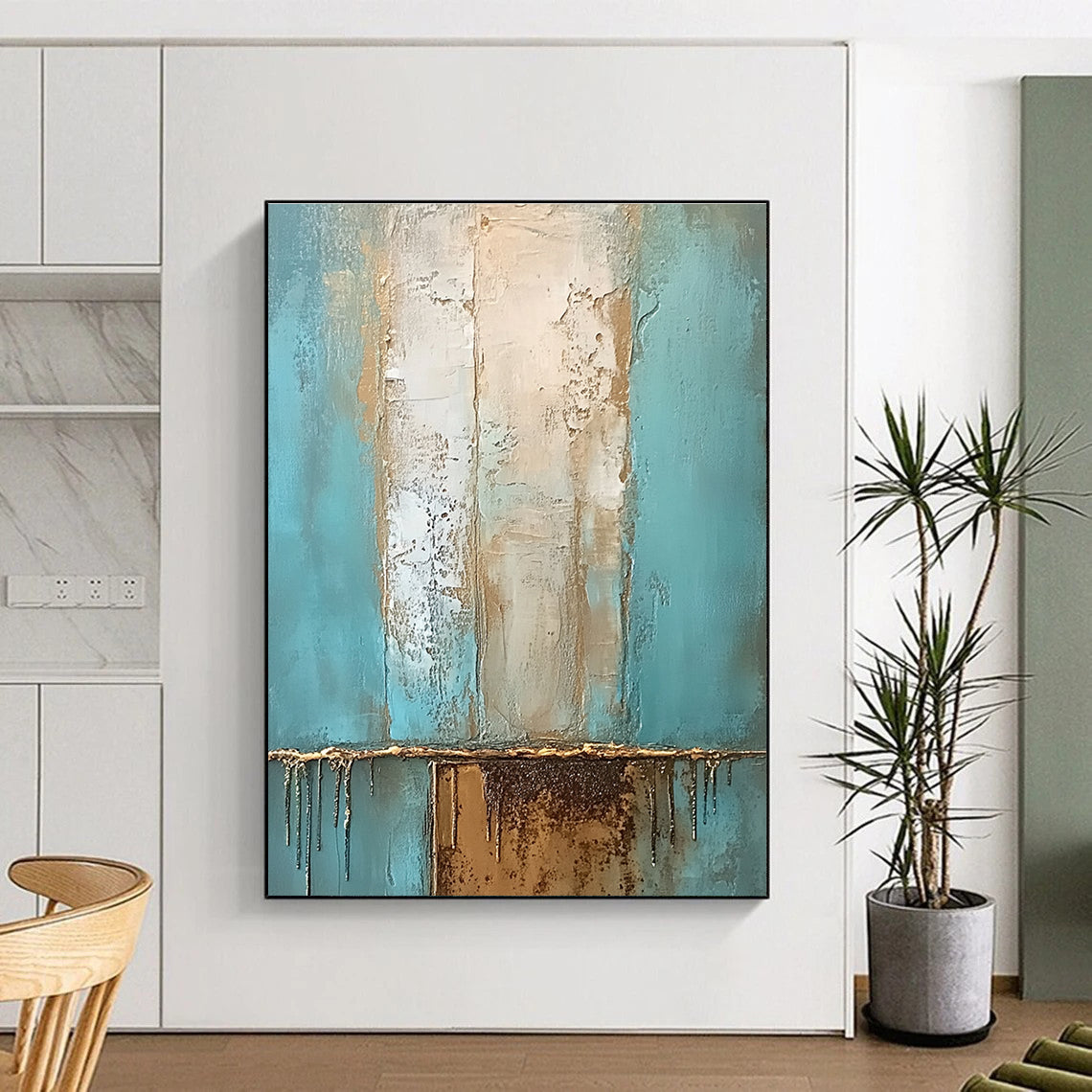 Teal and Gold Textured Abstract for Luxury Hotel Lobby & Art Deco - Themed Space STSC602