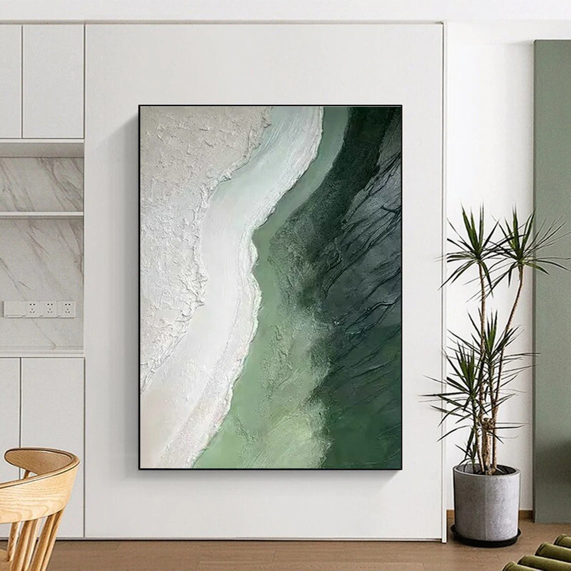 Green - White Abstract Landscape Art for Eco - Friendly Hotel & Art - Loving Retreat DLZ1835
