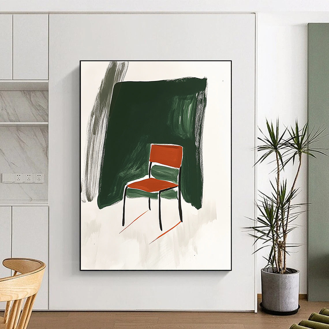 Red Chair and Green Background Art for Eclectic Home Office & Art - Themed Café Corner STSC1336