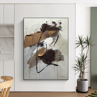 Brown - Black Line Abstract Art for Industrial - style Loft & Art Studio Break Area DLZ0786