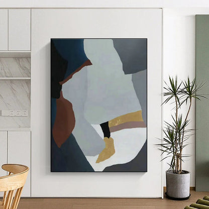 Geometric Abstract Art with Gray, Blue, Gold & Brown for Office Building & Home Entrance DLZ0565
