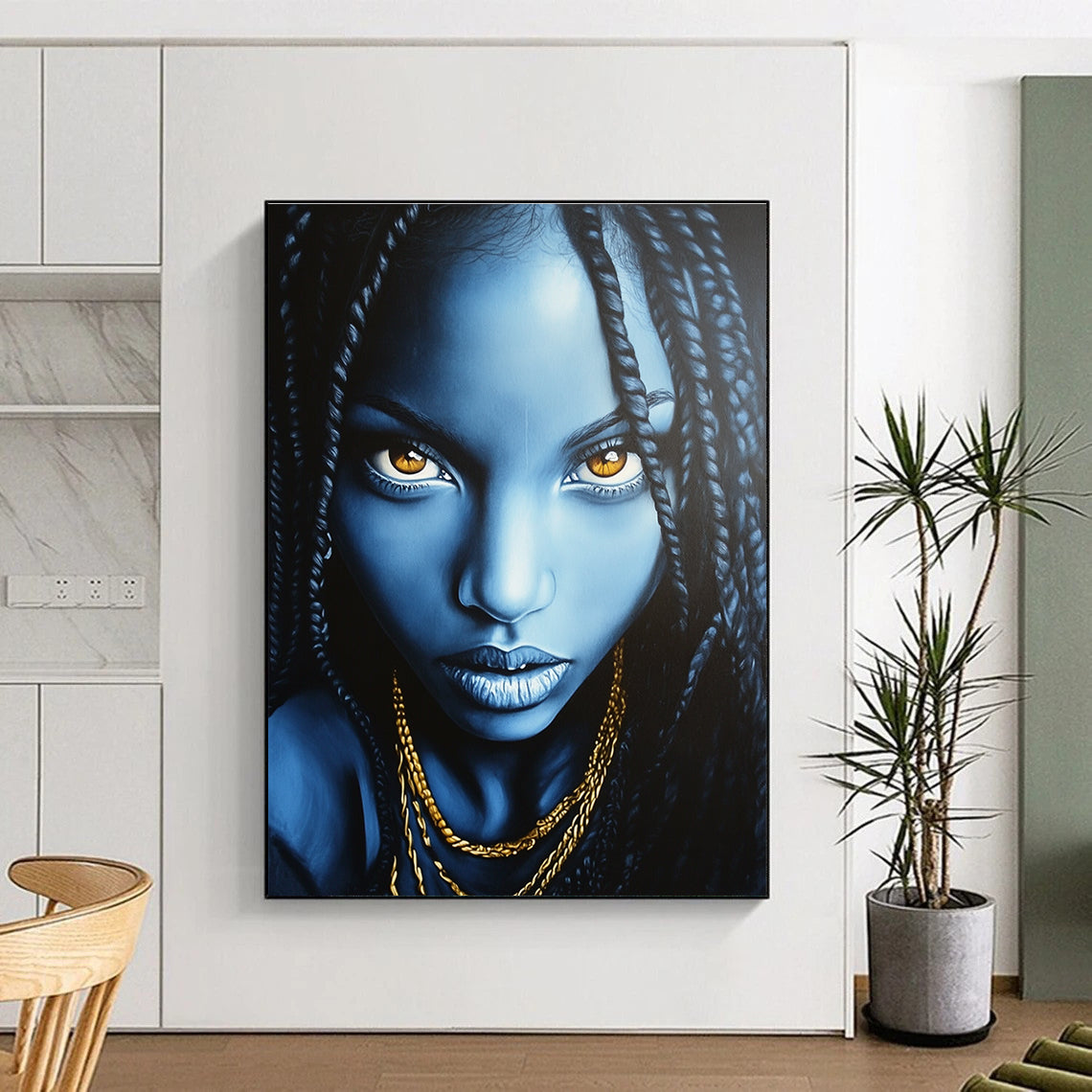 Blue - Toned Portrait with Braids for Cultural Art Space & Ethnic - Inspired Boutique STSC1273