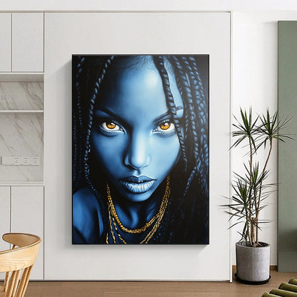 Blue - Toned Portrait with Braids for Cultural Art Space & Ethnic - Inspired Boutique STSC1273
