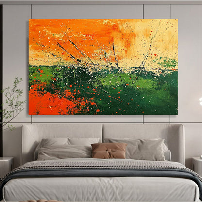 Orange Splash Field Art for Bohemian Garden Party Area & Vibrant Art Studio SC090