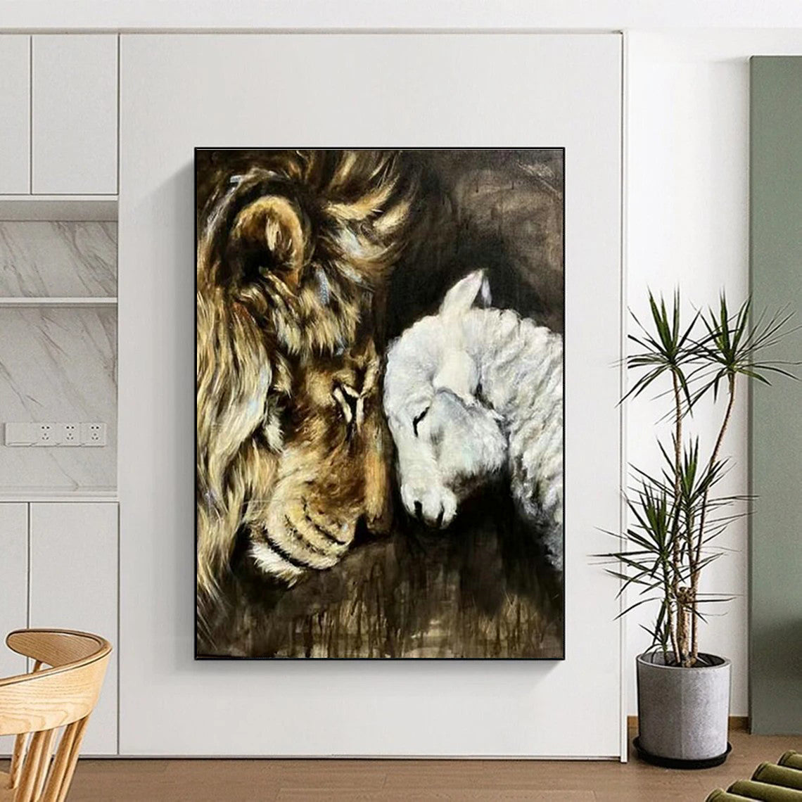 Lion and Lamb Harmony Art for Religious Institution Hall & Peace - Themed Home DLZ2152
